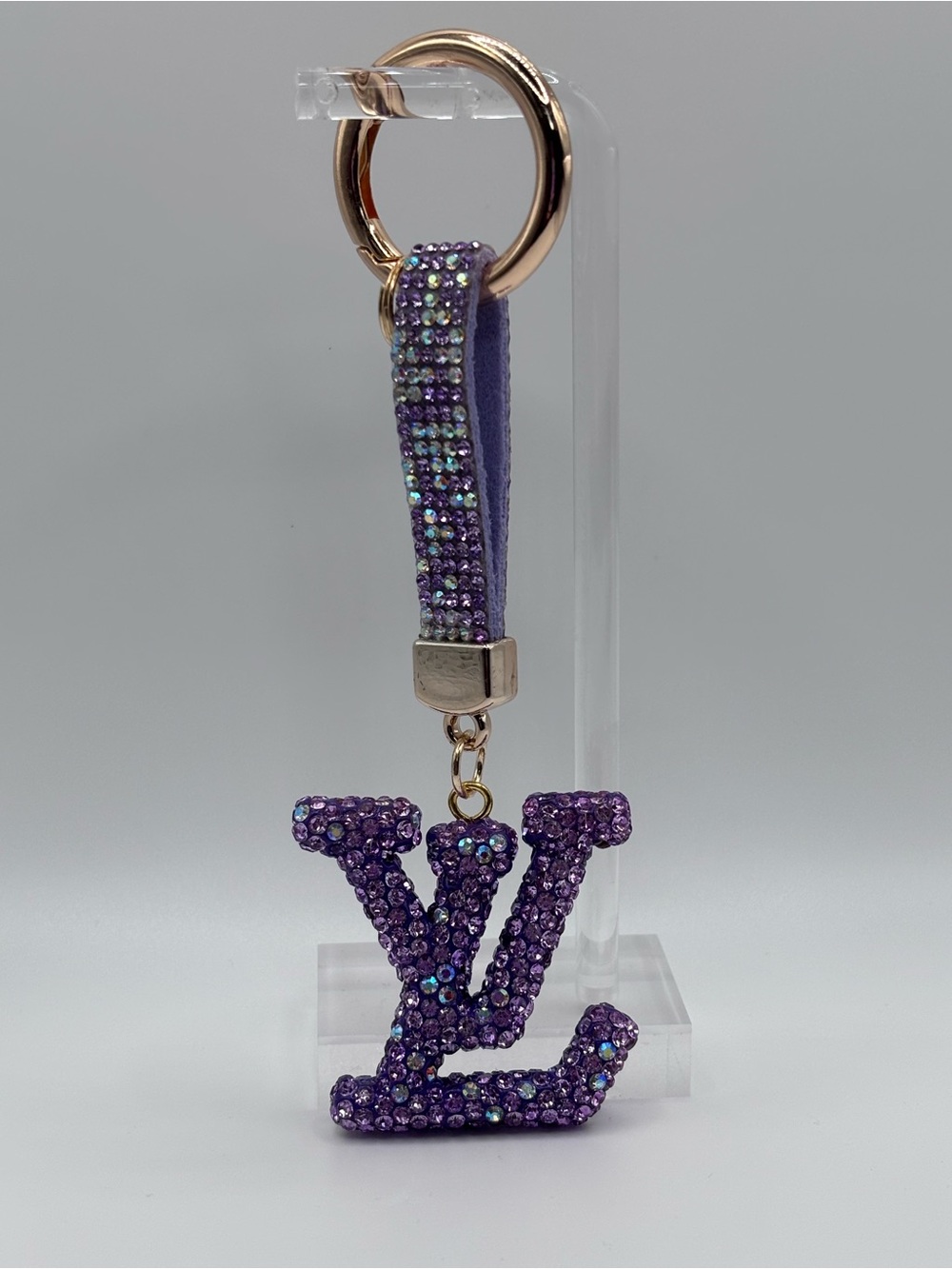 New Custom purple rhinestone bag charm Keychain. Fashion